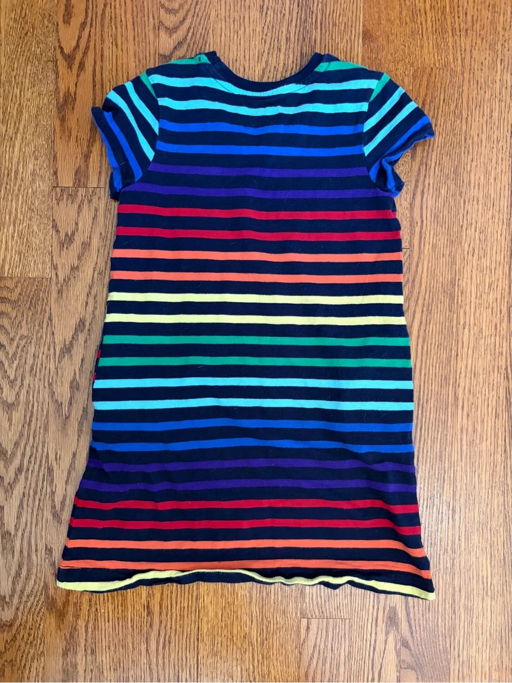 Primary Rainbow Stripe Short Sleeve Kids Dresses - Black & White Bases